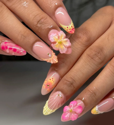Inspirasi Nail Art Motif Bunga Warna Pastel Kekinian