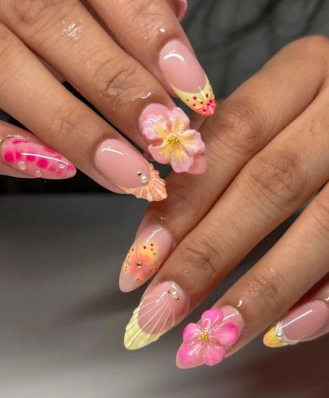Inspirasi Nail Art Motif Bunga Warna Pastel Kekinian